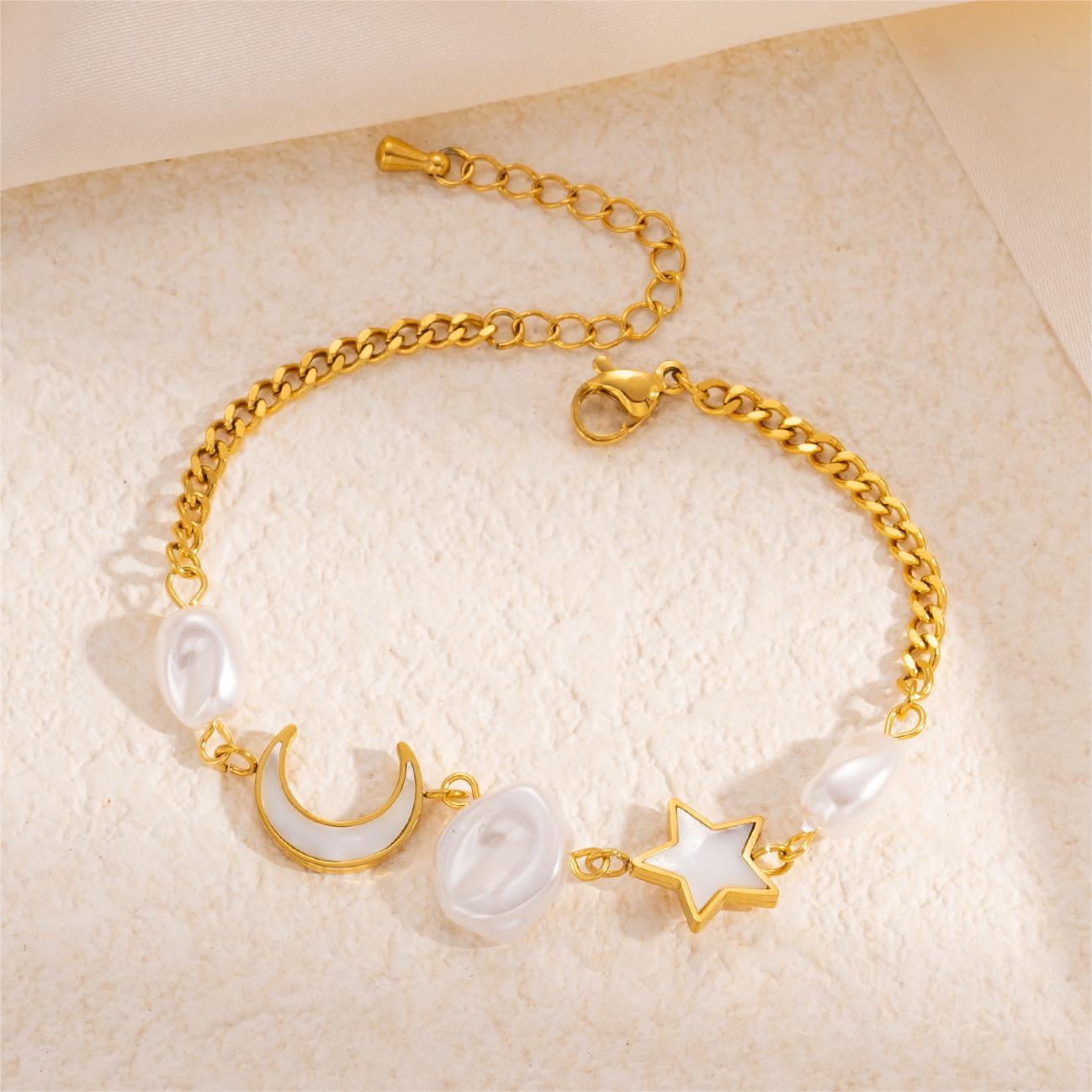 Titanium Steel Star Moon Pearl Bracelet Female Simple And Gentle - Titanium Steel Star Moon Pearl Bracelet for Women