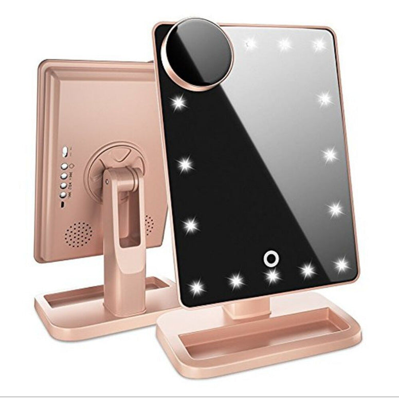 Touch Screen Makeup Mirror with LED Light Bluetooth Music Speaker and Magnifying Glass - touch screen makeup mirror led