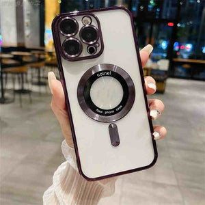 TPU All-Inclusive Lens Transparent Plating Phone Case with Magnetic Charging - Protect Your Fun lens transparent