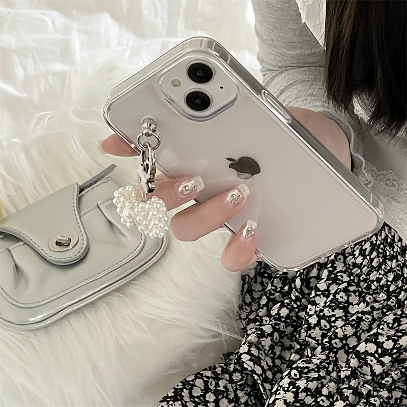 Transparent Pearl Bow Pendant Phone Case with Design - transparent pearl bow pendant phone