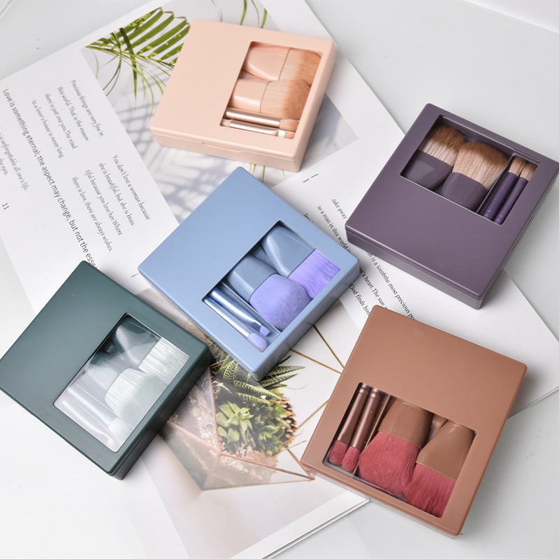 Travel Makeup Brush Set with Mirror and Soft Suit Hair in Various Colors - travel makeup brush mirror suit soft hair