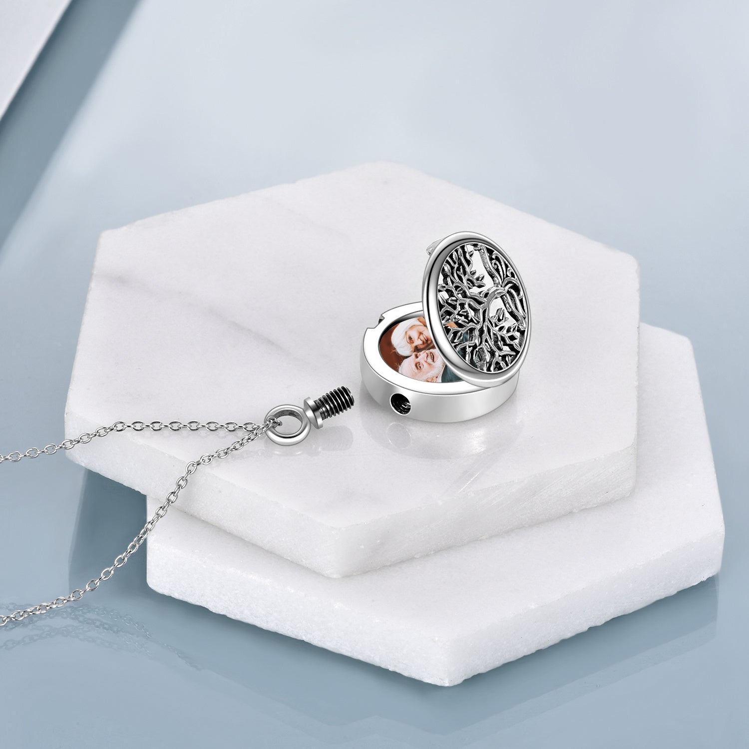 Tree of Life Photo Locket Urn Cremation Necklace Sterling Silver Retro Silver - Cherish Memories with a Tree of Life