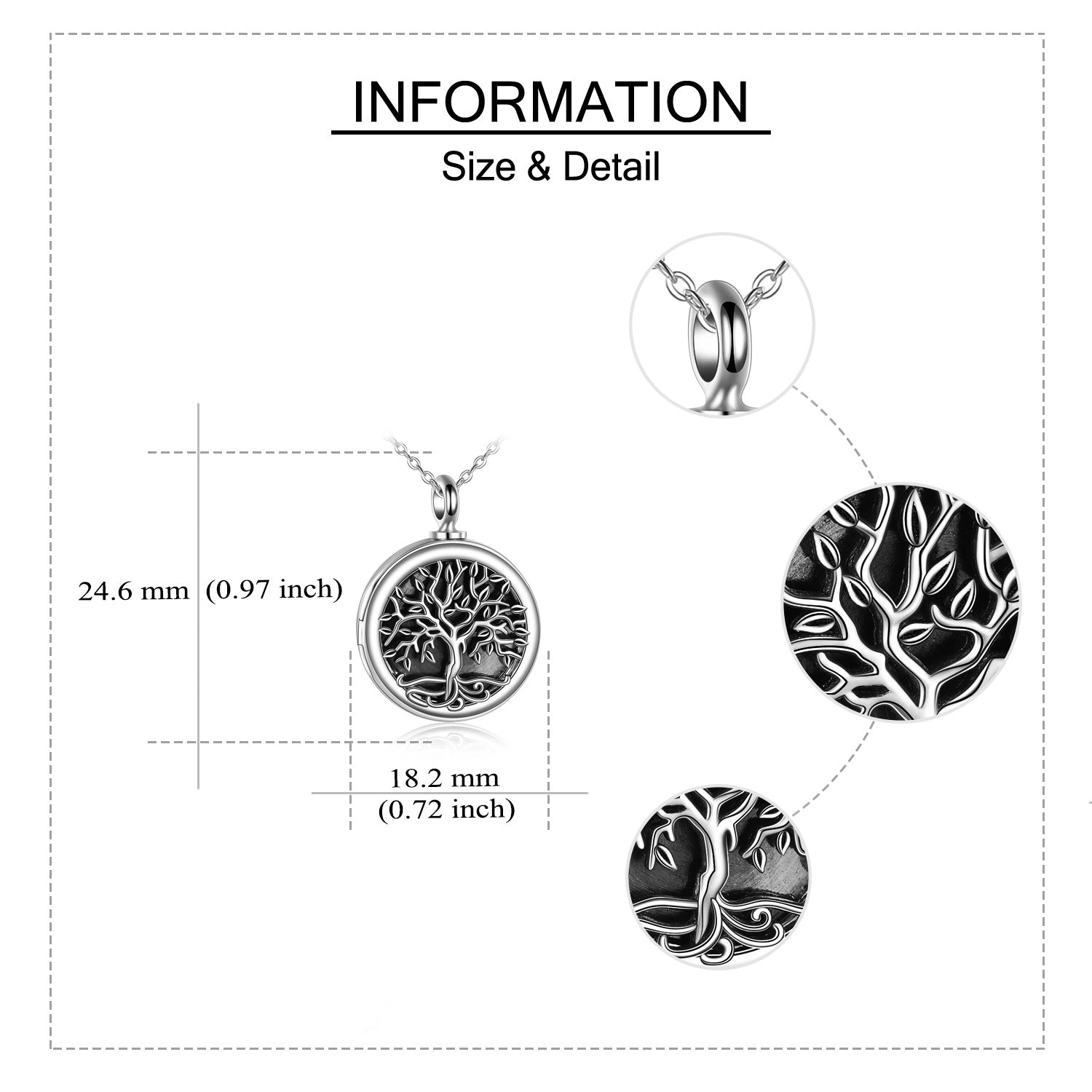 Tree of Life Photo Locket Urn Cremation Necklace Sterling Silver Retro Silver - Cherish Memories with a Tree of Life