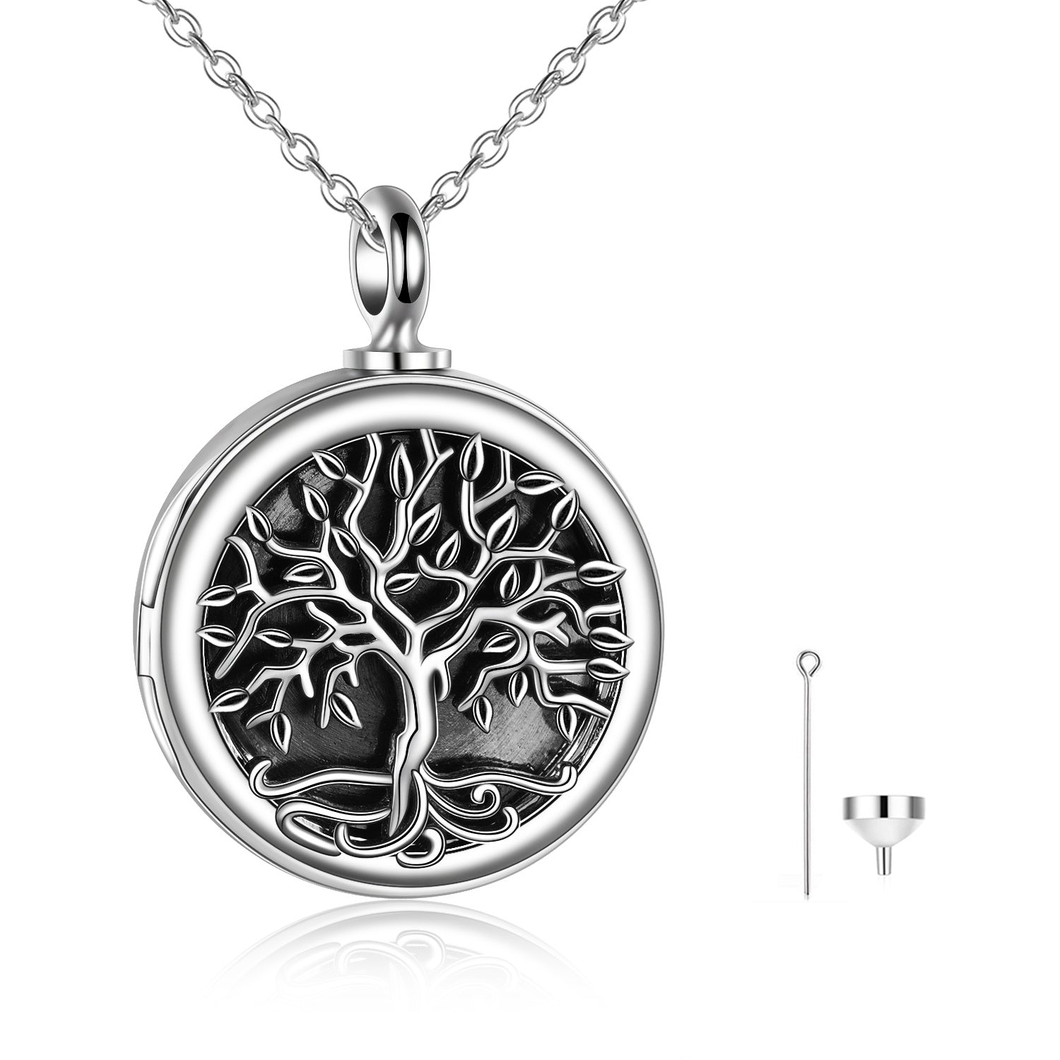 Tree of Life Photo Locket Urn Cremation Necklace Sterling Silver Retro Silver - Cherish Memories with a Tree of Life