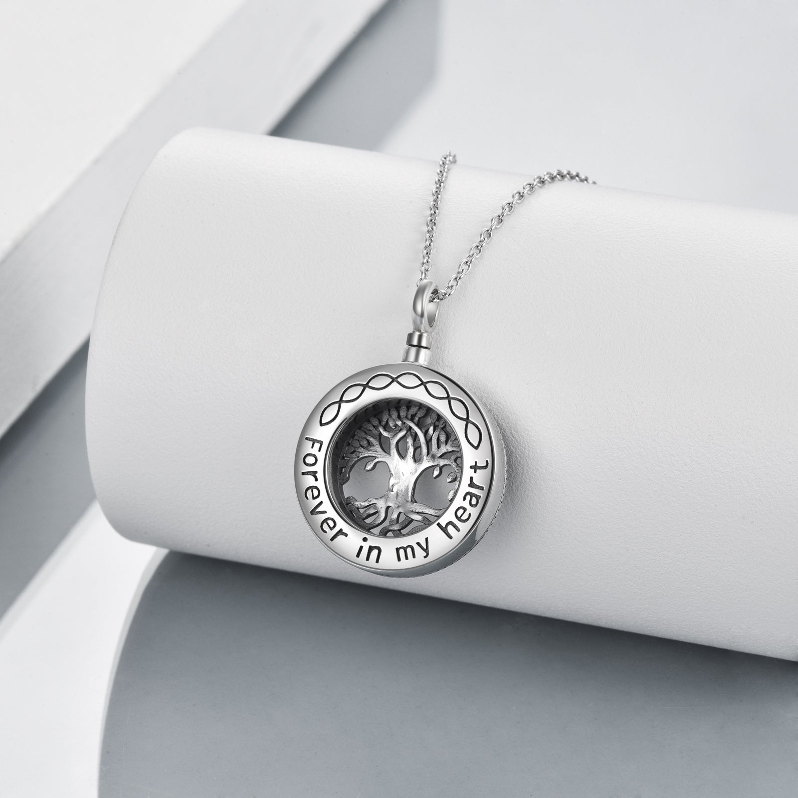 Tree of Life Urn Necklace Sterling Silver Circle Cremation Pendant Necklace Family - Eternal Love with Tree of Life