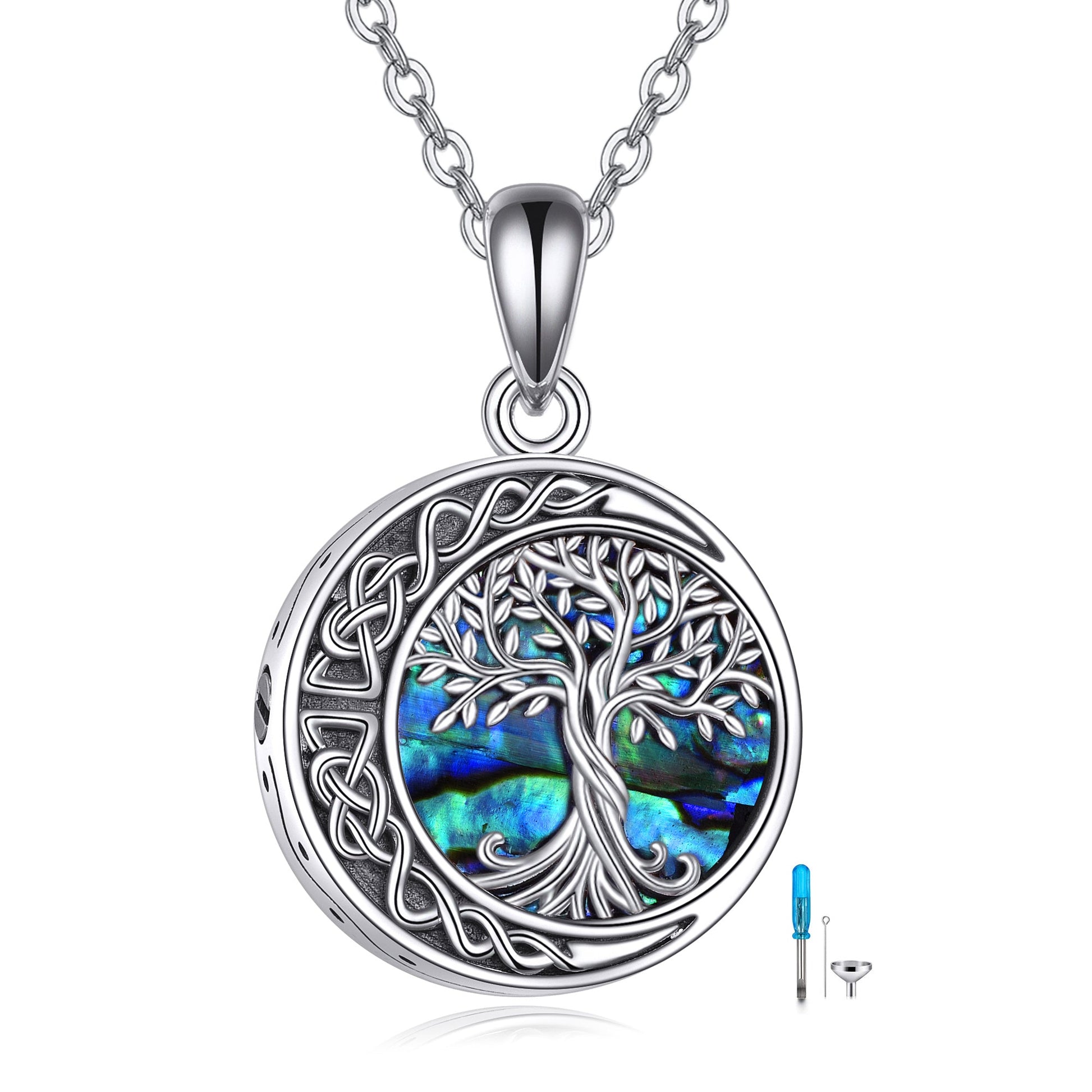 Tree of Life Urn Necklaces for Ashes Sterling Silver Celtic Knot Moon Tree of Life Cremation Jewelry for Ashes Memory