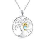 Tree of Life with Moonstone Owl Clearance Pendant Necklace in 925 Sterling Silver - Good Luck Bling Tree of Life