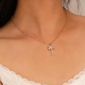 Trend Diamond Coconut Tree Pendant Necklace with Alloy Chain - Online trend diamond coconut tree pendant