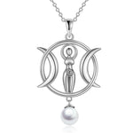 Triple Moon Goddess Necklace Amulet Wizard Pendant with Shell Pearl Necklace for Women - Magical Triple Moon Necklace