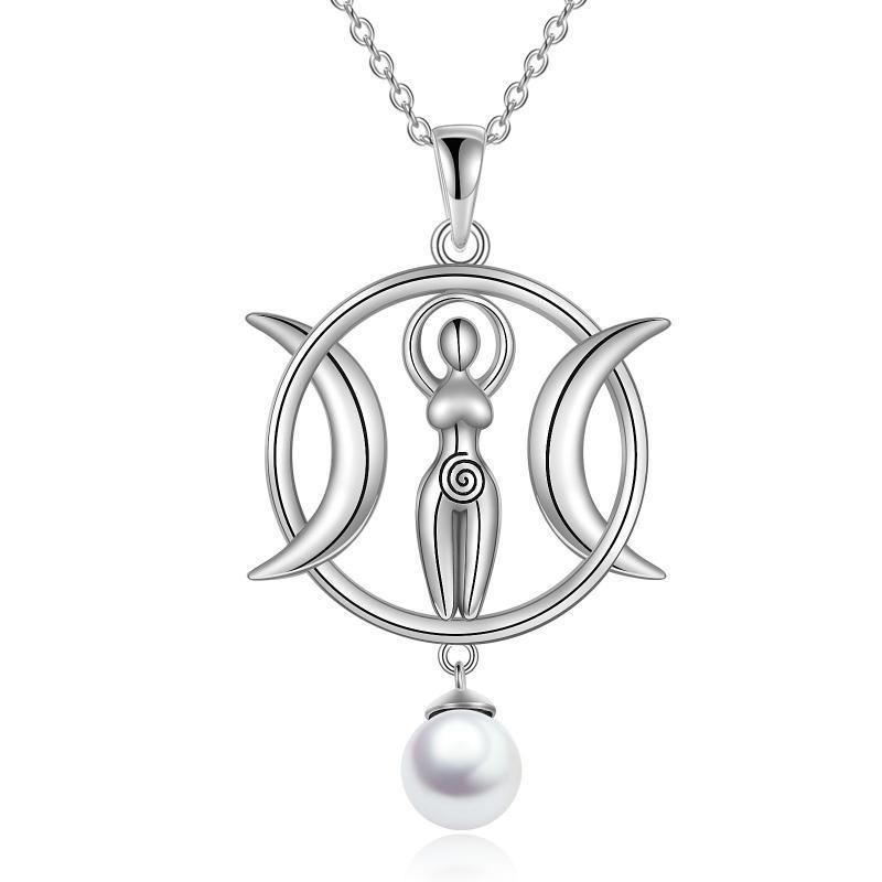 Triple Moon Goddess Necklace Amulet Wizard Pendant with Shell Pearl Necklace for Women - Magical Triple Moon Necklace