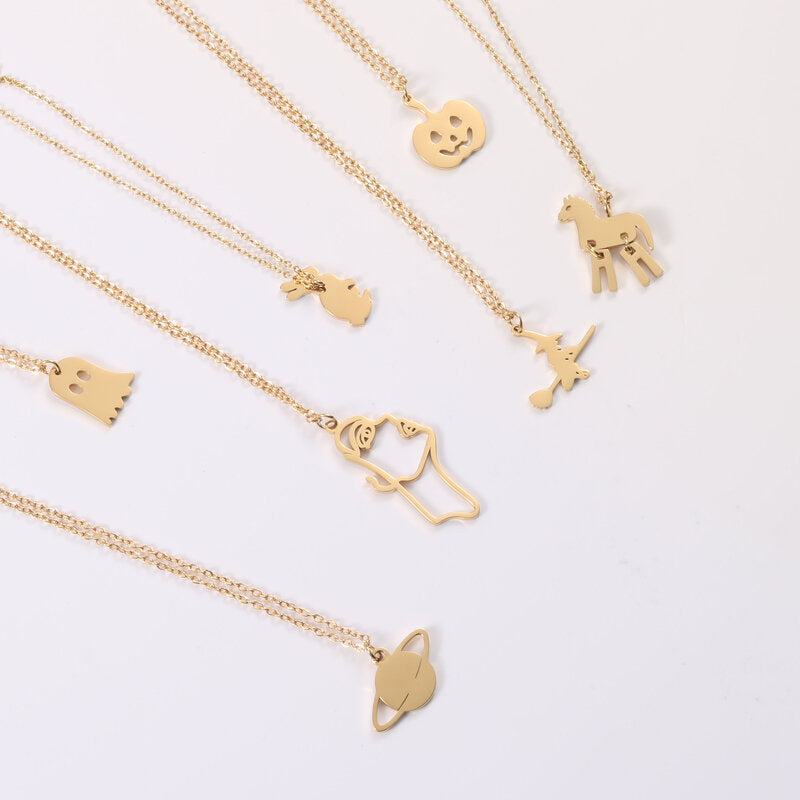 Trojan Face Pumpkin Cartoon Necklace Polished Titanium Steel Jewelry - Cute trojan face pumpkin cartoon necklace