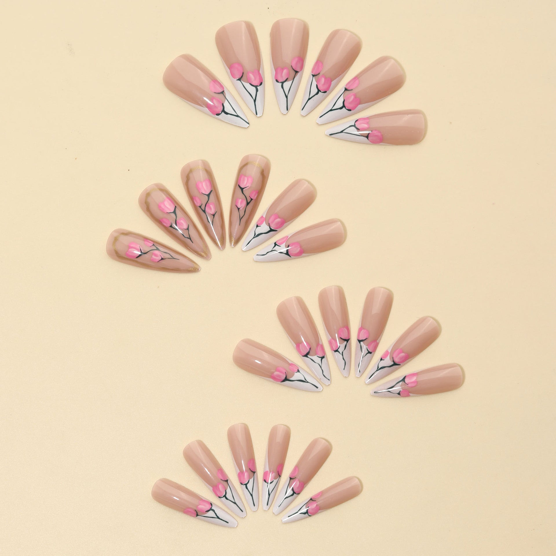 Tulip White Edge Nail Stickers with French Sweet Design and Jelly Glue - Teleplus tulip white edge french sweet