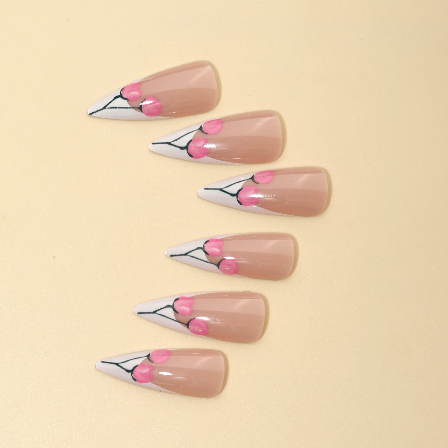 Tulip White Edge Nail Stickers with French Sweet Design and Jelly Glue - Teleplus tulip white edge french sweet