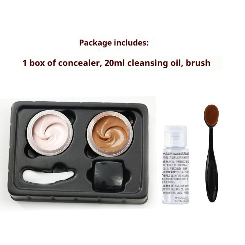 Two-Color Tattoo Concealer Set with Cleansing and Brush Oils - Teleplus two-color tattoo concealer combined cleansing