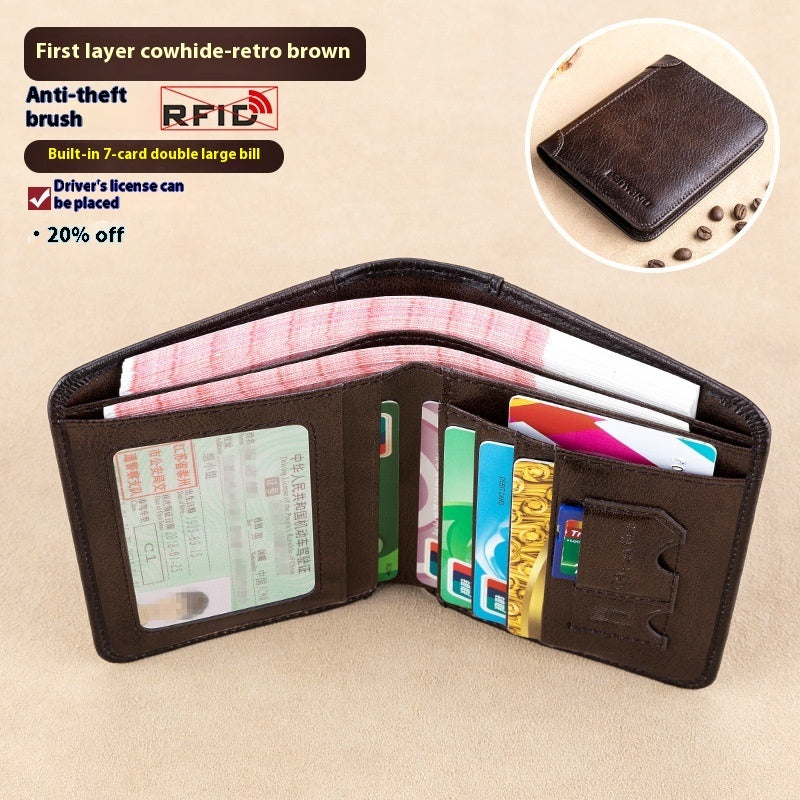 Two-Fold Yellow and Brown Cowhide Wallet with Anti-Theft RFID Blocking in the United States - Slim for Men Anticipating