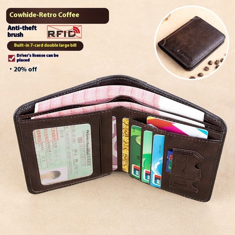 Two-Fold Yellow and Brown Cowhide Wallet with Anti-Theft RFID Blocking in the United States - Slim for Men Anticipating