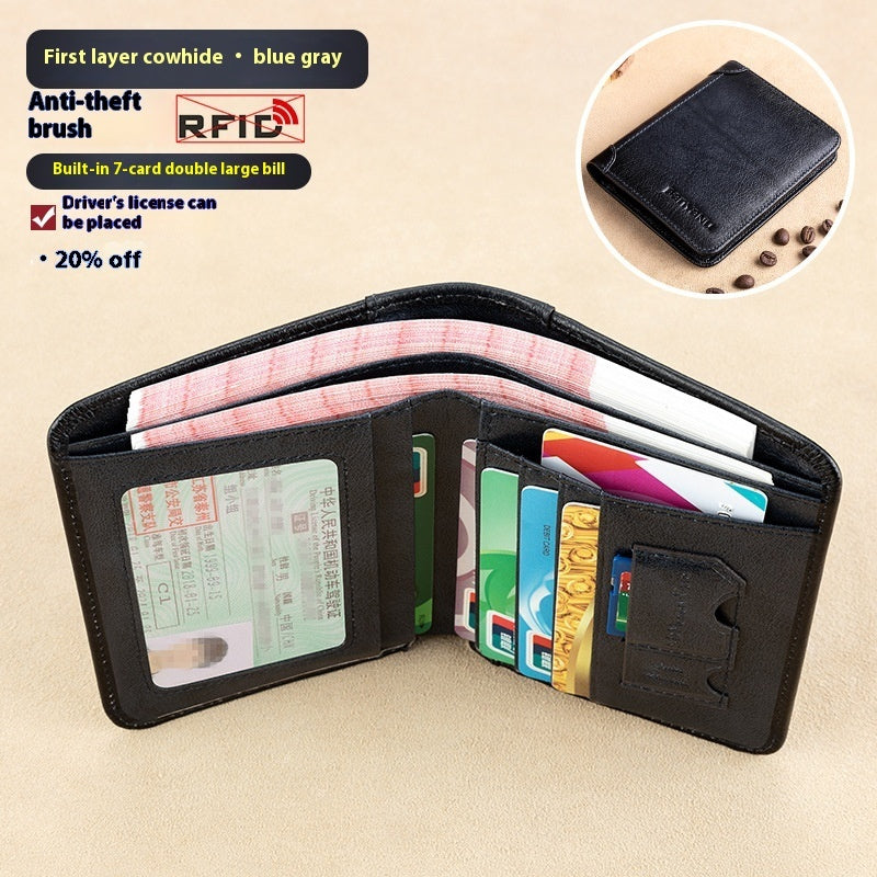 Two-Fold Yellow and Brown Cowhide Wallet with Anti-Theft RFID Blocking in the United States - Slim for Men Anticipating