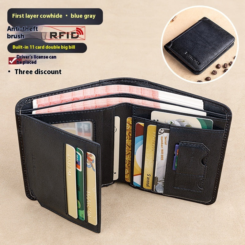 Two-Fold Yellow and Brown Cowhide Wallet with Anti-Theft RFID Blocking in the United States - Slim for Men Anticipating