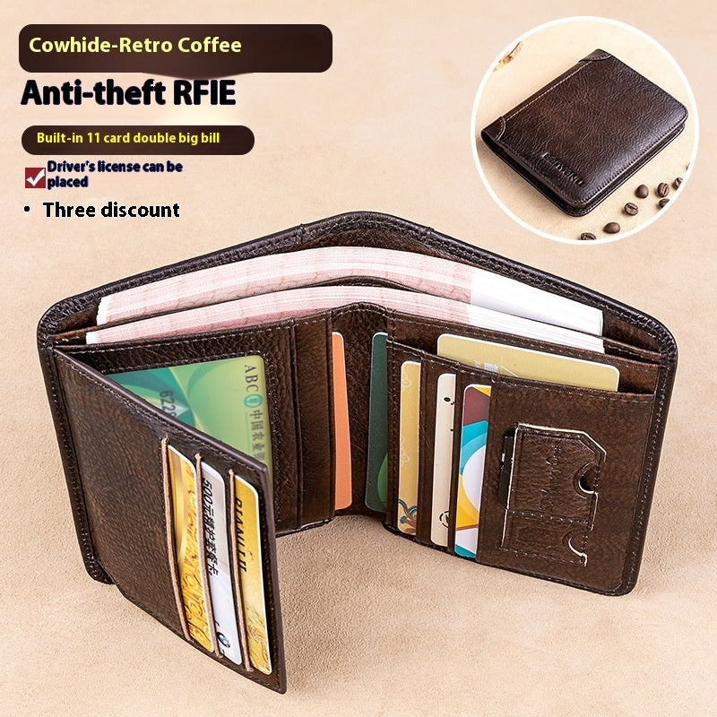 Two-Fold Yellow and Brown Cowhide Wallet with Anti-Theft RFID Blocking in the United States - Slim for Men Anticipating