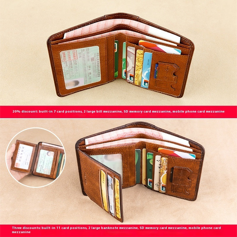 Two-Fold Yellow and Brown Cowhide Wallet with Anti-Theft RFID Blocking in the United States - Slim for Men Anticipating