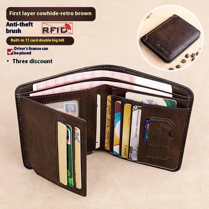 Two-Fold Yellow and Brown Cowhide Wallet with Anti-Theft RFID Blocking in the United States - Slim for Men Anticipating