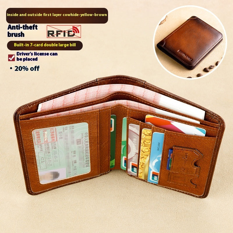 Two-Fold Yellow and Brown Cowhide Wallet with Anti-Theft RFID Blocking in the United States - Slim for Men Anticipating