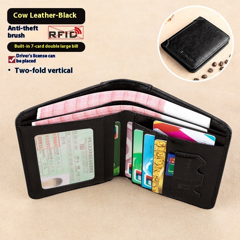 Two-Fold Yellow and Brown Cowhide Wallet with Anti-Theft RFID Blocking in the United States - Slim for Men Anticipating