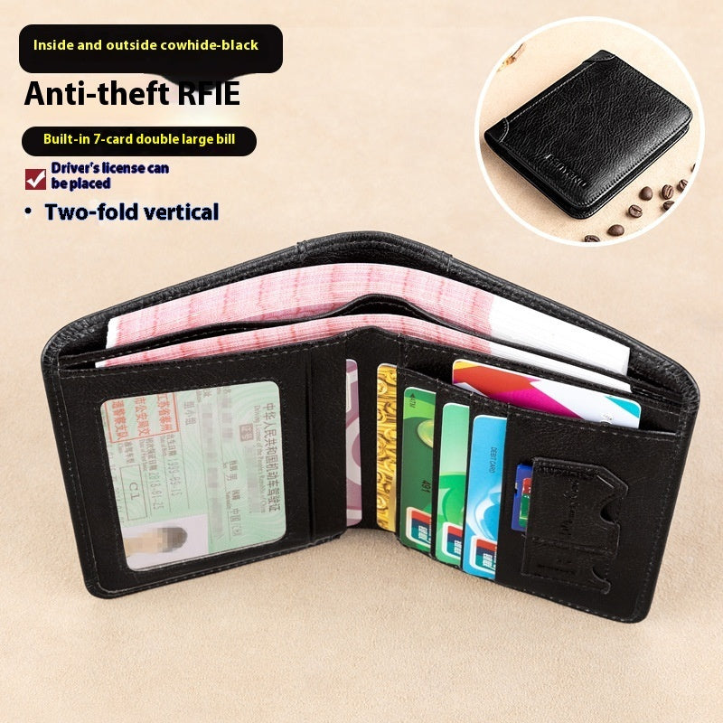 Two-Fold Yellow and Brown Cowhide Wallet with Anti-Theft RFID Blocking in the United States - Slim for Men Anticipating