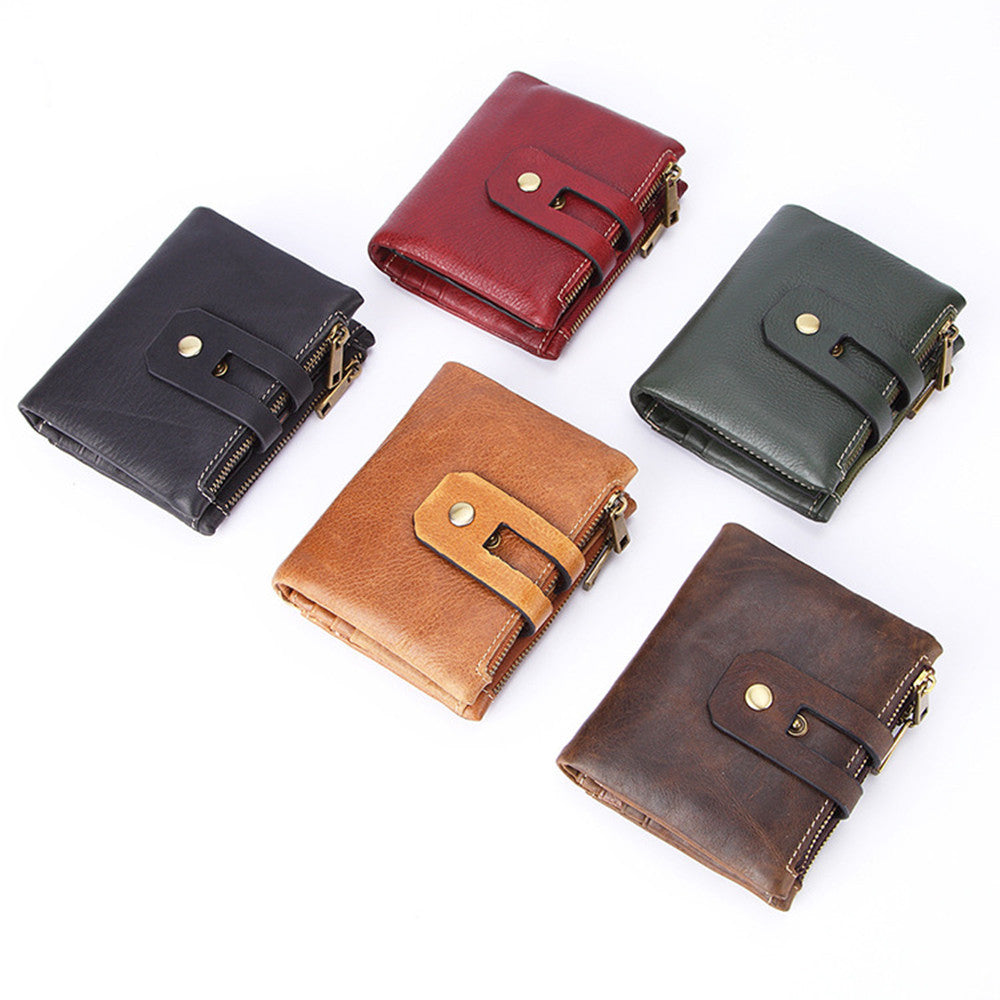 Unisex Leather Wallet with Zipper Closure in Retro Wine Red Green Black Brown - Vintage That Fits Your Cash and Sense