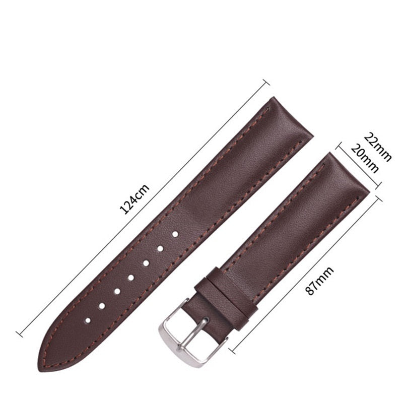 Unisex Watch Two Layer Leather 20mm Strap - Unisex Watch Strap 20mm Leather for Raw Ear Position