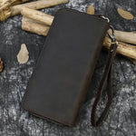 United States Crazy Horse Leather Lining in Polyester with Dark Brown and Pattern Options - Men’s Wallet Brushed