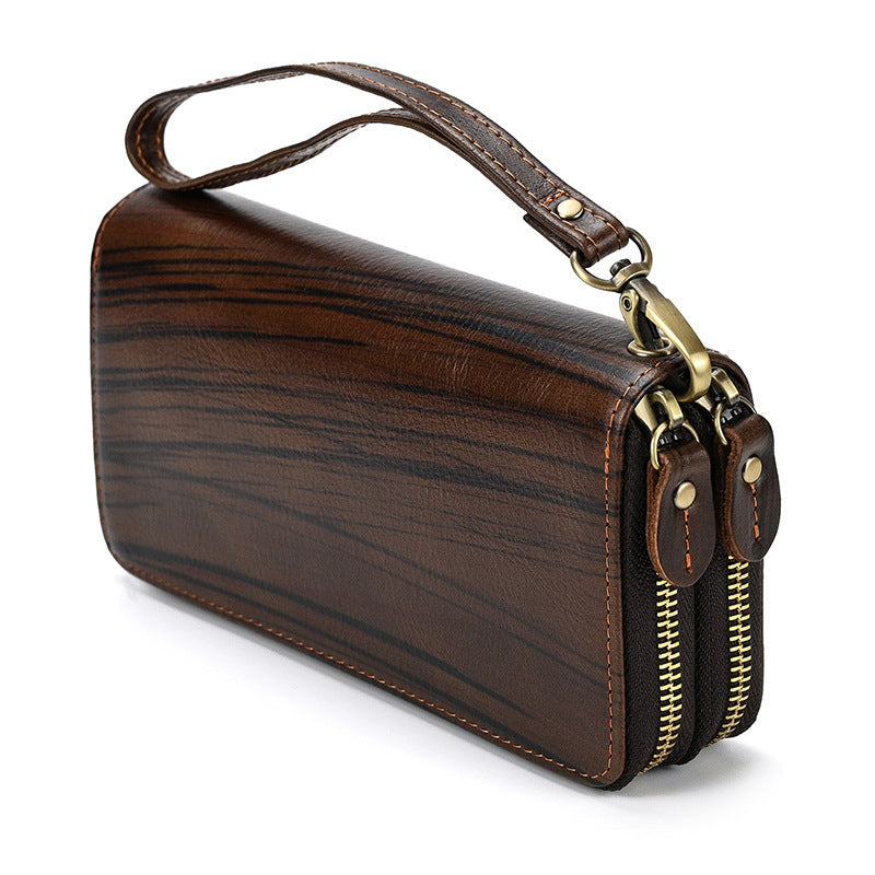 United States Crazy Horse Leather Lining in Polyester with Dark Brown and Pattern Options - Men’s Wallet Brushed