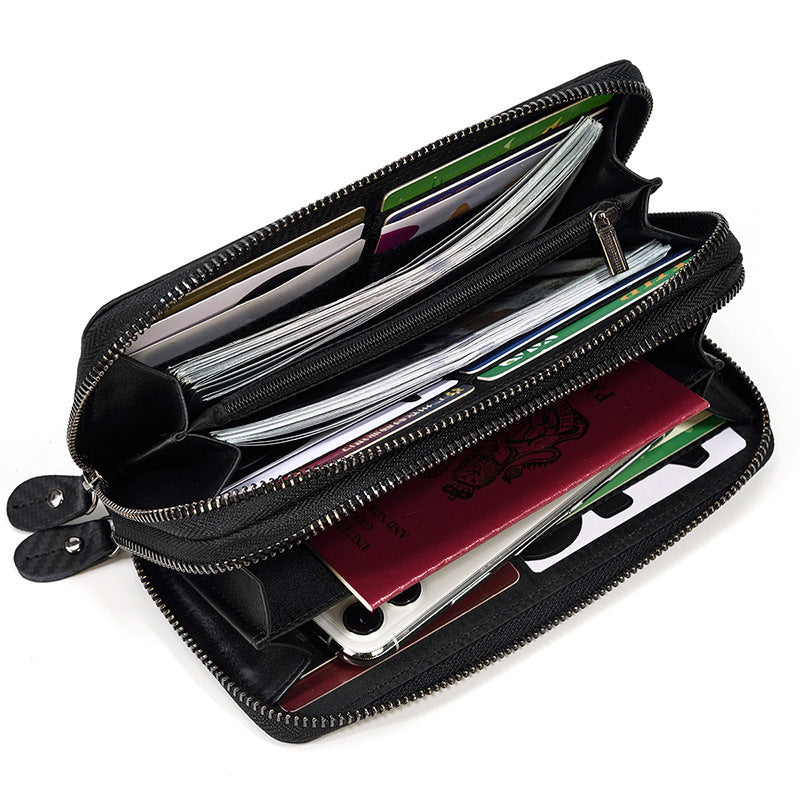 United States Crazy Horse Leather Lining in Polyester with Dark Brown and Pattern Options - Men’s Wallet Brushed