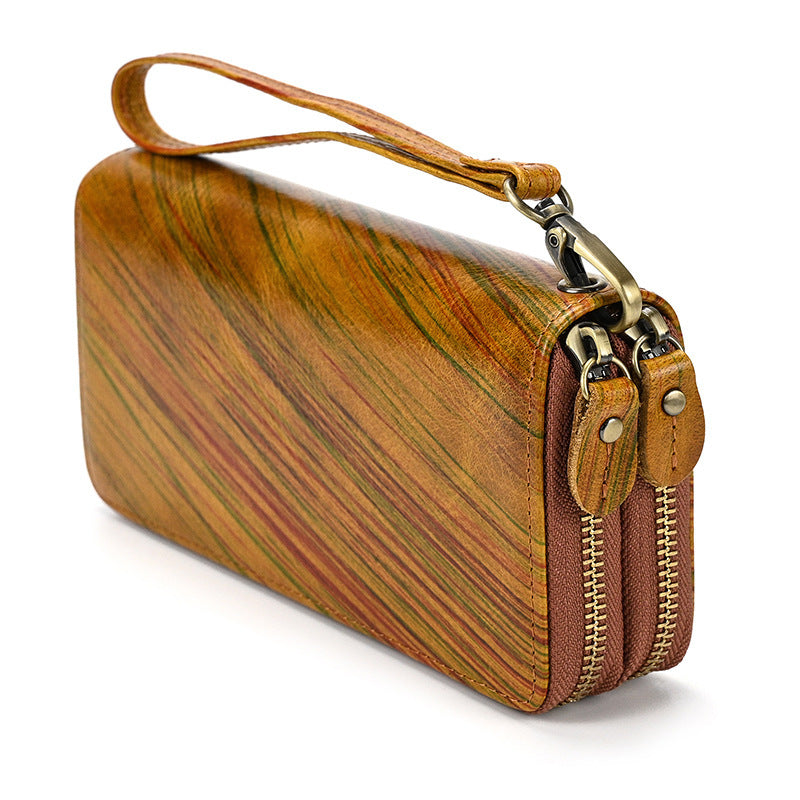 United States Crazy Horse Leather Lining in Polyester with Dark Brown and Pattern Options - Men’s Wallet Brushed