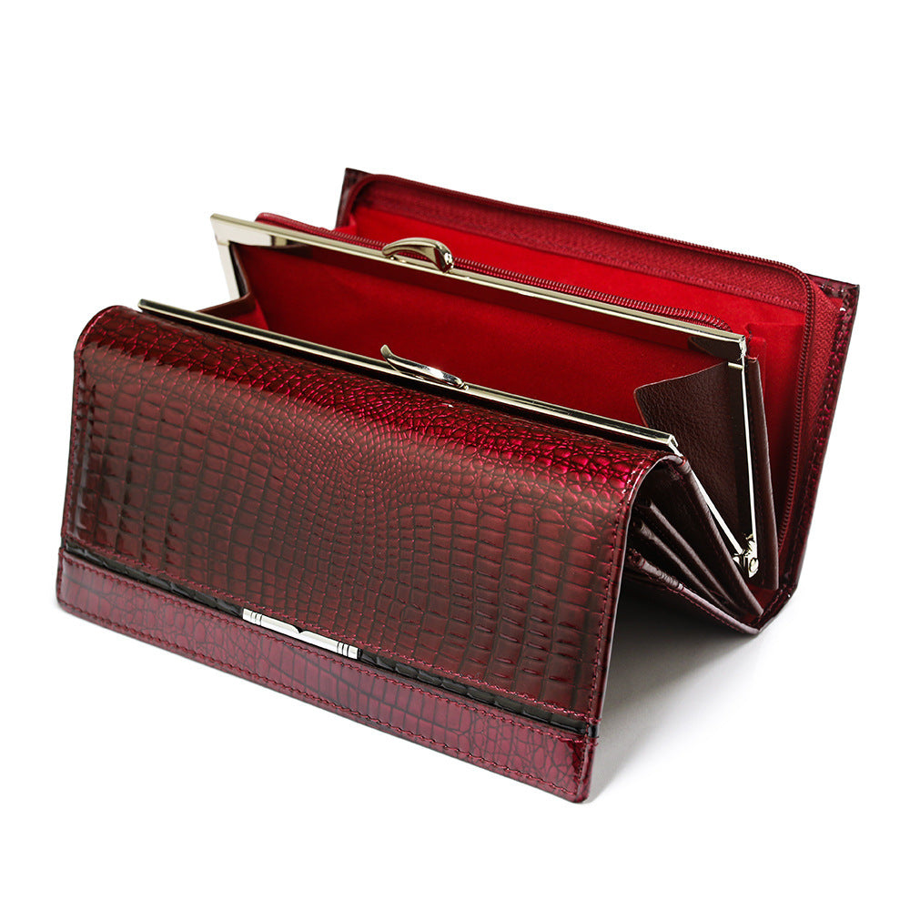 United States Leather Wallet with Crocodile Pattern and Genuine Cow Split - Wallet: Fashionable Snaps Crocs united