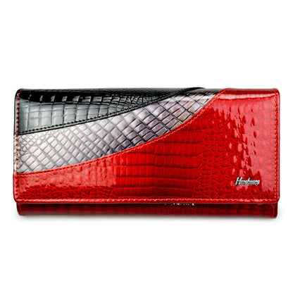 United States Leather Wallet with Crocodile Pattern and Genuine Cow Split - Wallet: Fashionable Snaps Crocs united