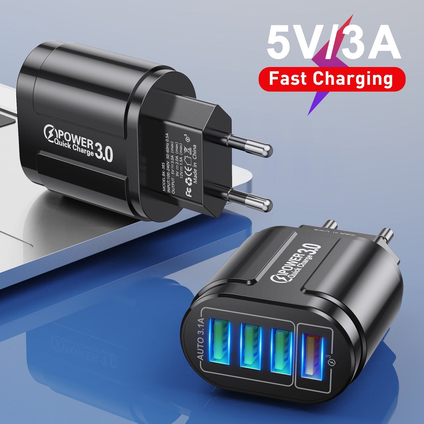 Universal USB Plastic Charger for United States and Europe with Swiss CHF CH 60g - Single-Port Fast All Your Needs