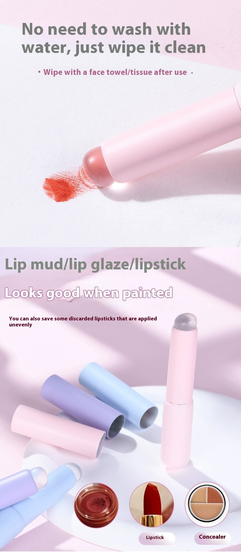 Upgrade Q Soft Portable Silicone Lip Brush with Lidded Handle in Lilac or Peach Pink - upgrade q soft portable silicone