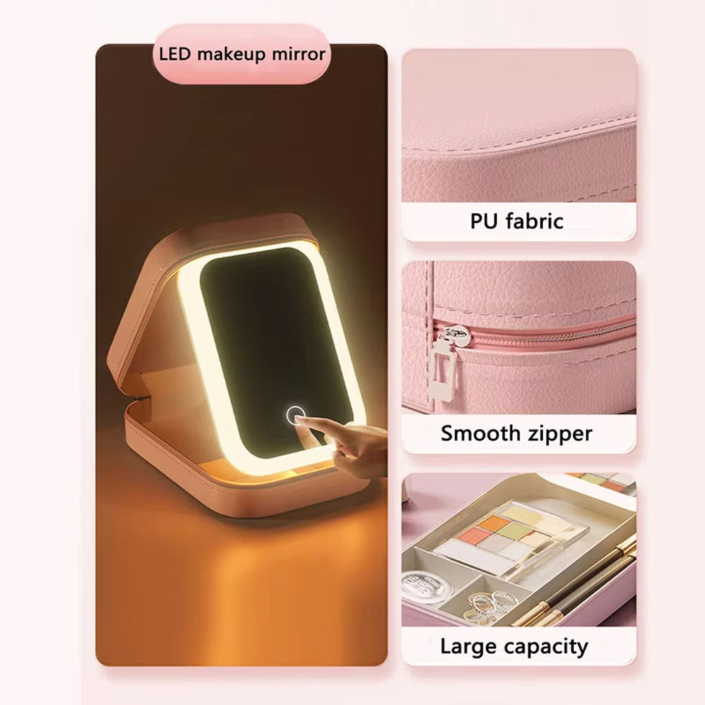 Upgraded LED Lighted Makeup Case with Mirror Portable Cosmetic Storage Bag - Teleplus led makeup bag portable cosmetic