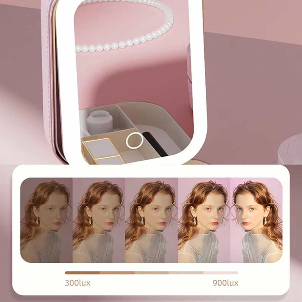 Upgraded LED Lighted Makeup Case with Mirror Portable Cosmetic Storage Bag - Teleplus led makeup bag portable cosmetic