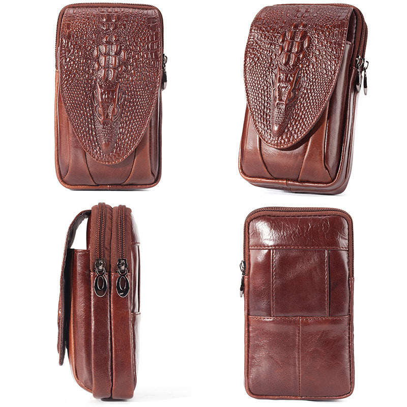 Urban Casual Cowhide First Layer with Mobile Phone Pocket for United States Market - Small Black Style and Straps