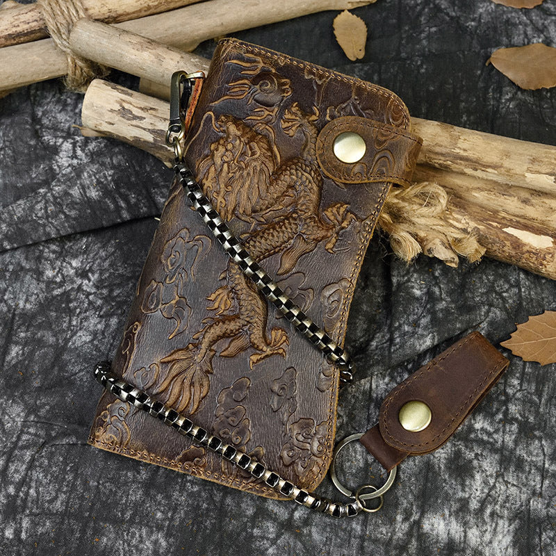 Urban Simplicity Genuine Leather Wallet with Dragon and Tiger Patterns in the United States - Men’s Crazy Horse