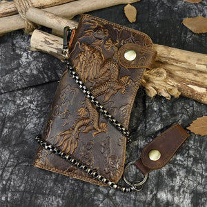 Urban Simplicity Genuine Leather Wallet with Dragon and Tiger Patterns in the United States - Men’s Crazy Horse