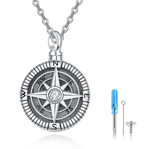 Urn Necklaces Compass 925 Sterling Sliver Keepsake Urns Pendant Ashes Jewelry - Find Your Way with the Compass Urn