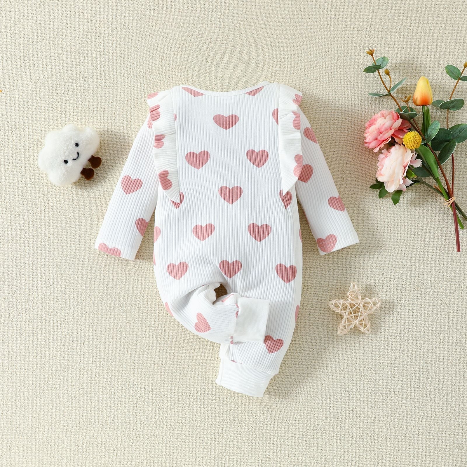 Valentine’s Day Layette Jumpsuit Spring Girls Heart Printing Jumpsuit - Valentine’s Day Heart Print Layette Jumpsuit