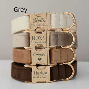Velvet Dog Collar with Bow Tie Metal Buckle and Soft Cotton Lining - dog collar