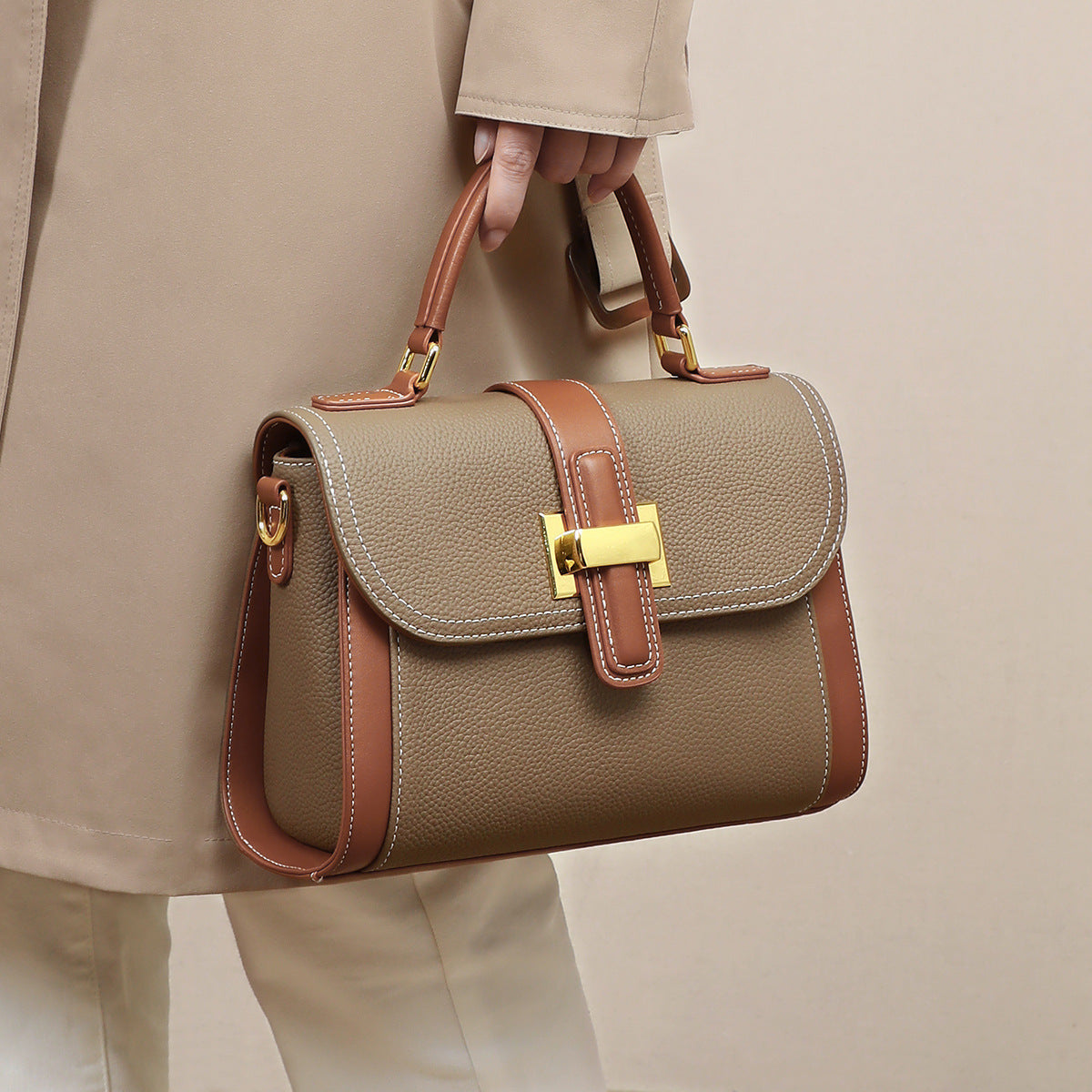 Versatile Advanced Texture Fashion Handbag with Genuine Leather and Elephant Gray Design - Teleplus versatile advanced