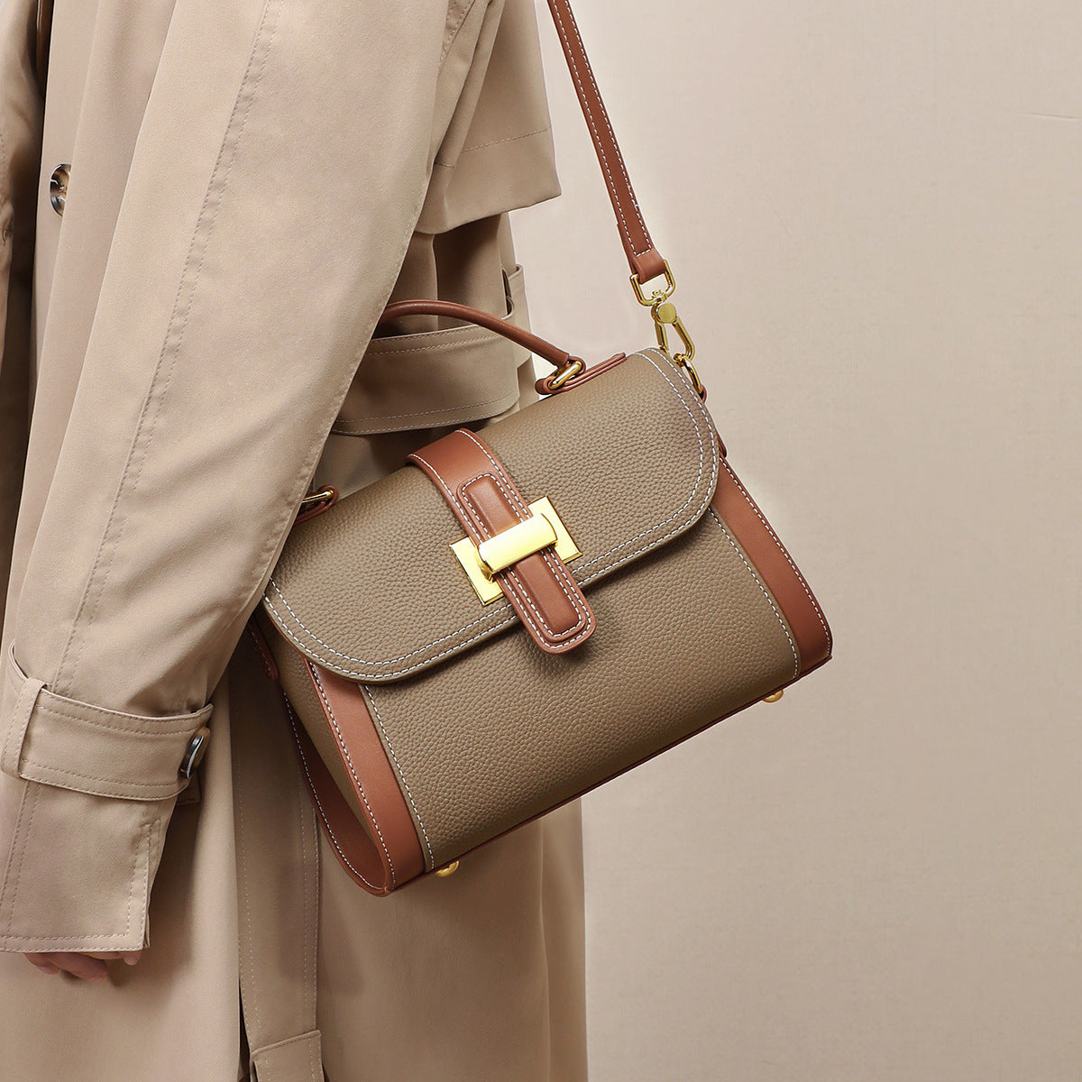 Versatile Advanced Texture Fashion Handbag with Genuine Leather and Elephant Gray Design - Teleplus versatile advanced