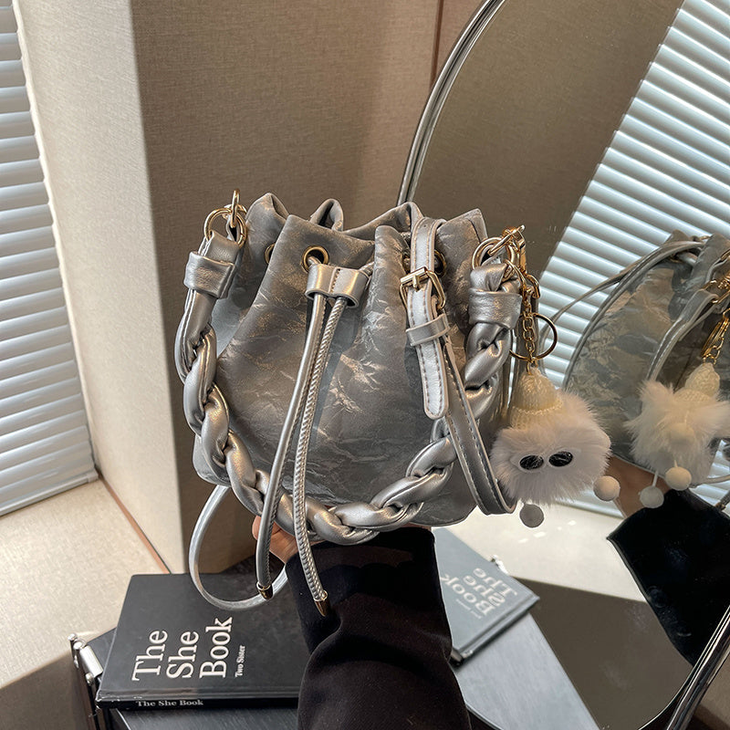 Versatile Bucket Bag Messenger with Soft PU Surface and Magnetic Snap - versatile bucket bag messenger