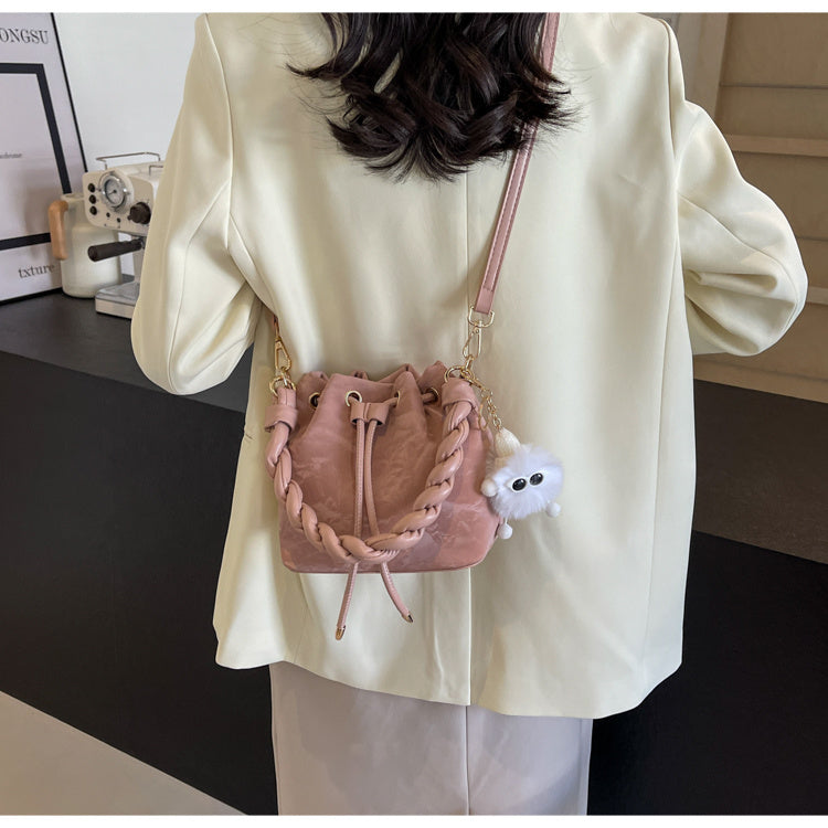 Versatile Bucket Bag Messenger with Soft PU Surface and Magnetic Snap - versatile bucket bag messenger